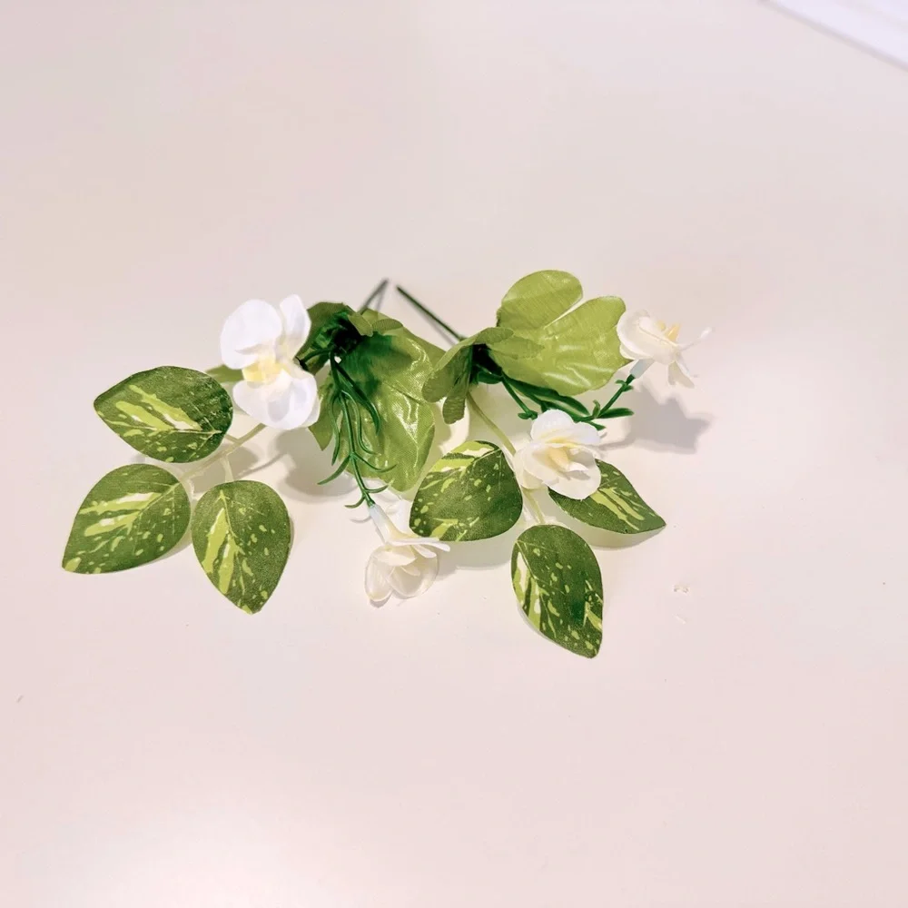 2 Artificial Green & White Begonia Floral Picks for Flower Wreath Arrangement